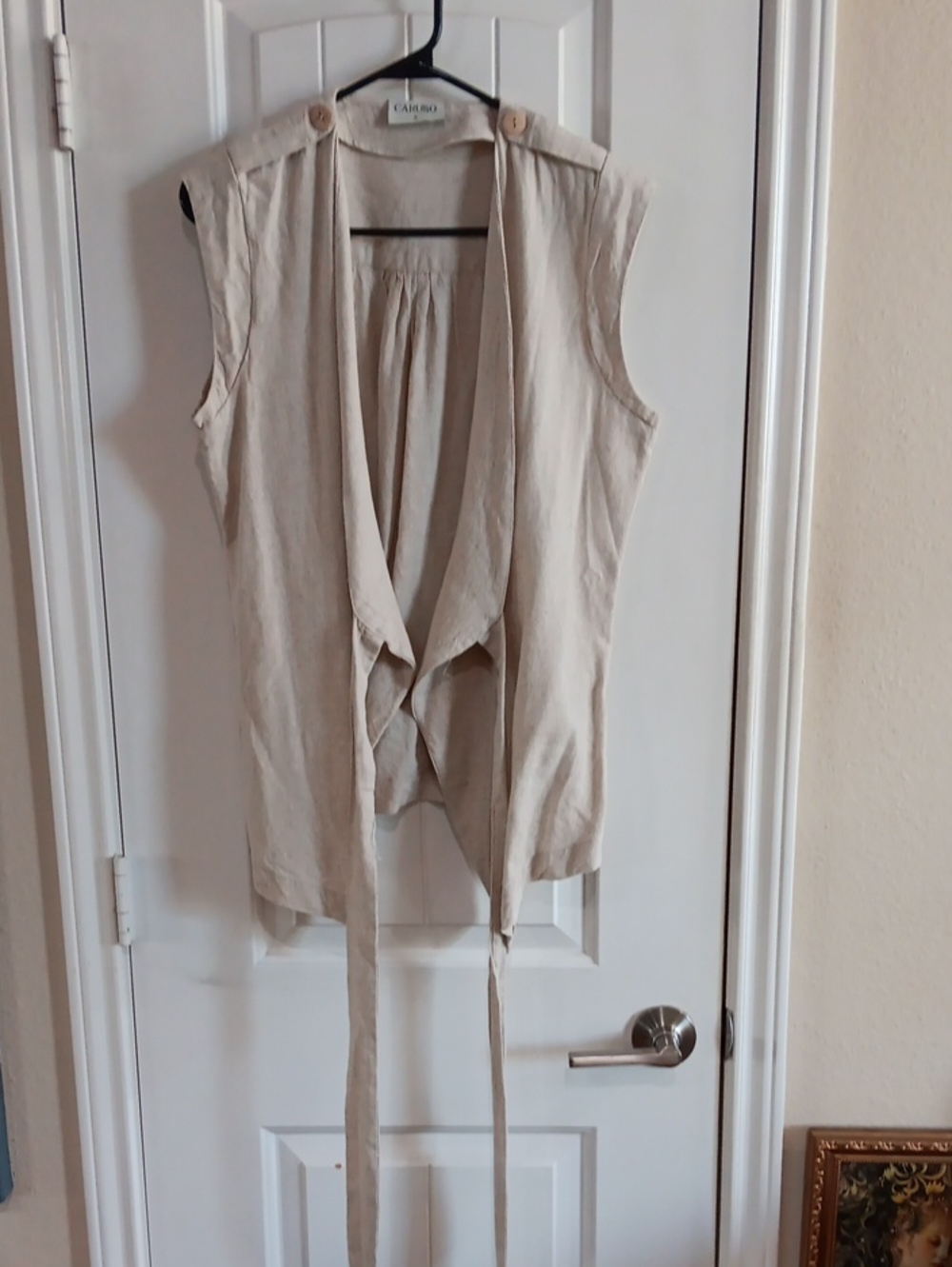 Caruso Martinika Viscose Linen Sleeveless Wrap Vest Beige Size M Y2K Boho